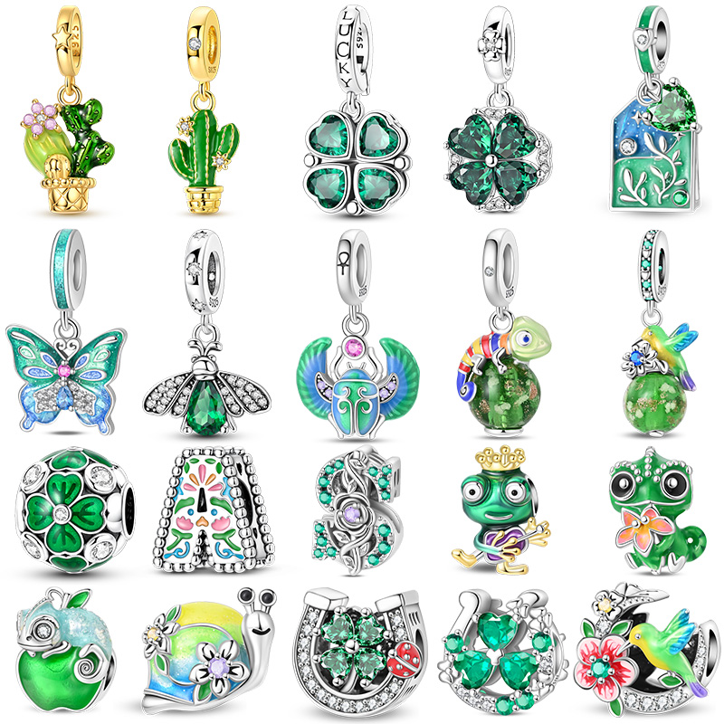 New 925 Sterling Silver Green  - Red Clover Flower recension och pris