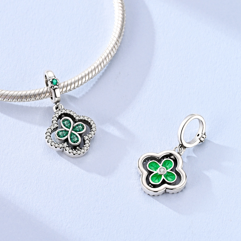 New 925 Sterling Silver Green  - Red Clover Flower recension och pris